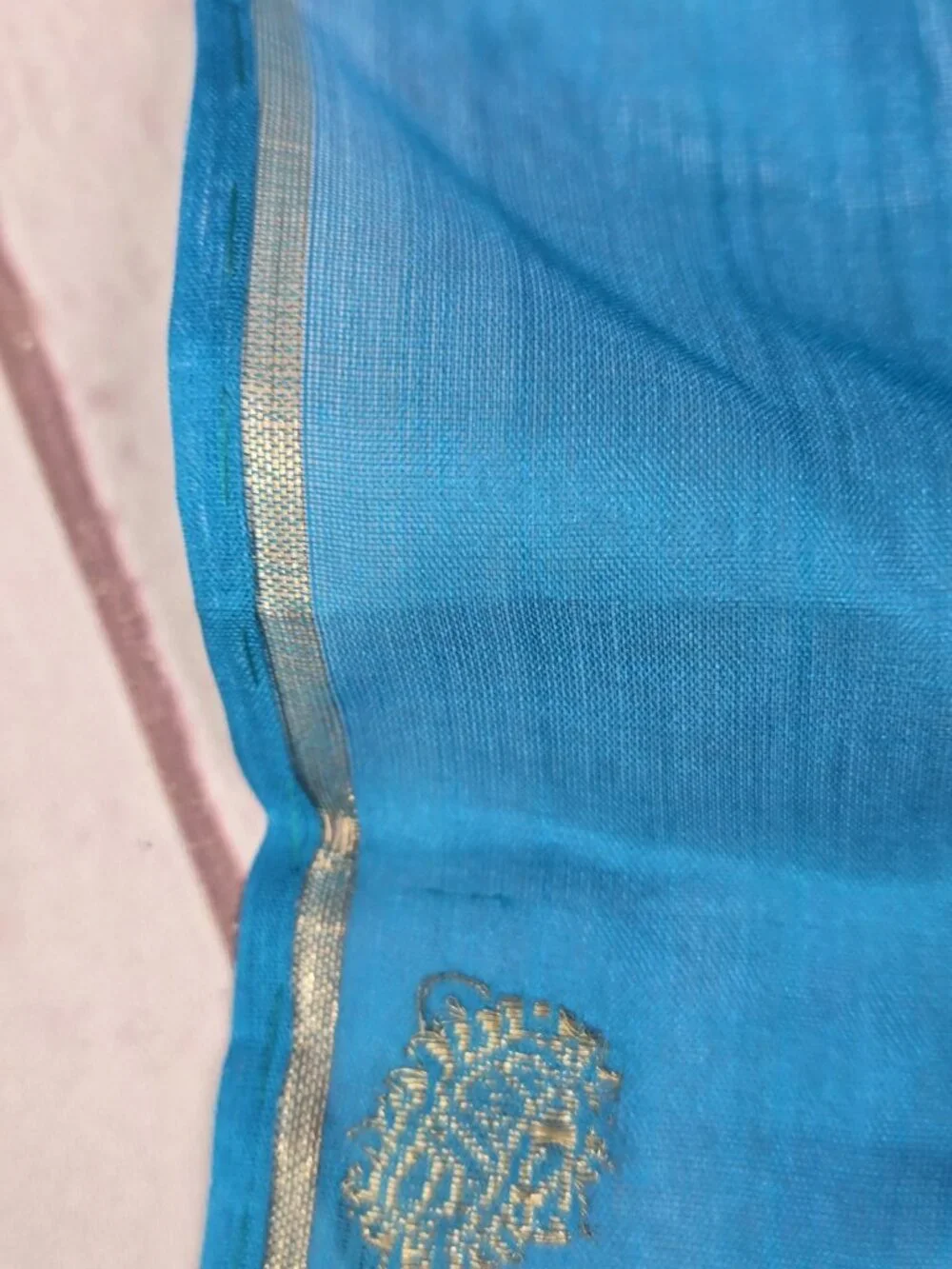 Hand Woven 100% Pure Silk TOURQOUISE GOLD Made in India Saree Scarf @ 45